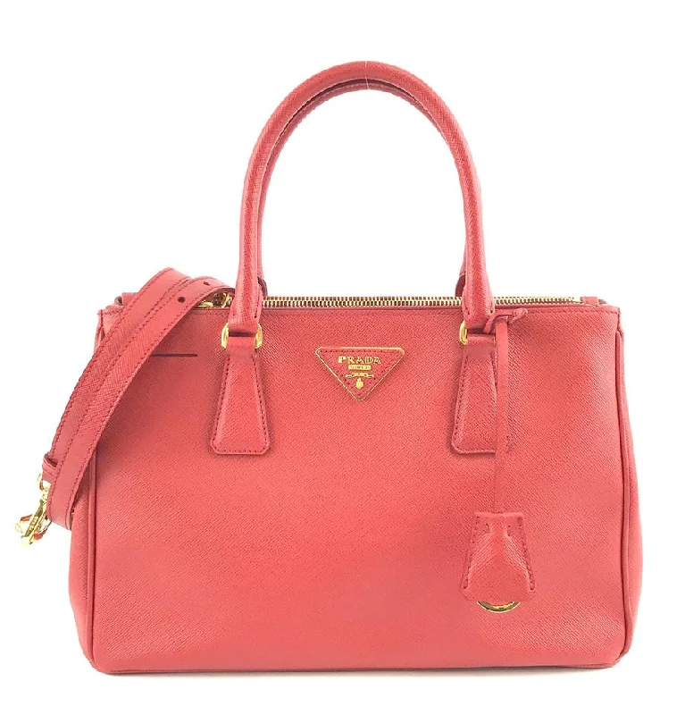 Prada handbags with a patent - leather finish for a shiny and sophisticated appearancePrada Open Tote Lux Red Saffiano Leather Shoulder Bag