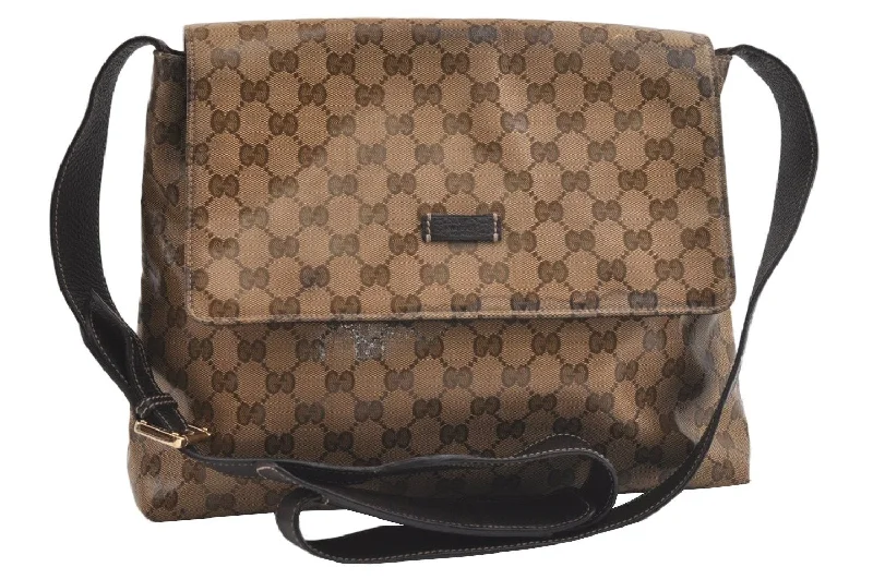 Women Gucci backpacks with a luxurious leather finishAuthentic GUCCI GG Crystal Shoulder Cross Bag GG PVC Leather 272351 Brown 4435K