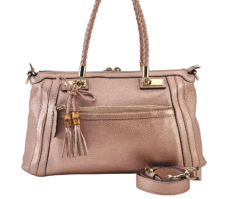 Ladies Gucci shoulder bags with a single - handle designAuthentic GUCCI Bamboo Bella Tassel 2Way Hand Bag Leather 282300 Pink 0905K