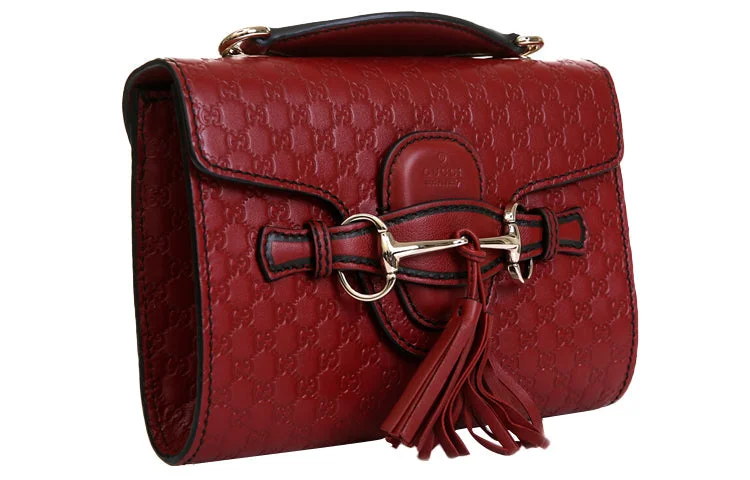 Gucci handbags for women with a patent - leather finishGUCCI Leather Old Flower Logo Embossing Horsebit Chain Single-Shoulder Bag Small Red 449636-BMJ1G-6420