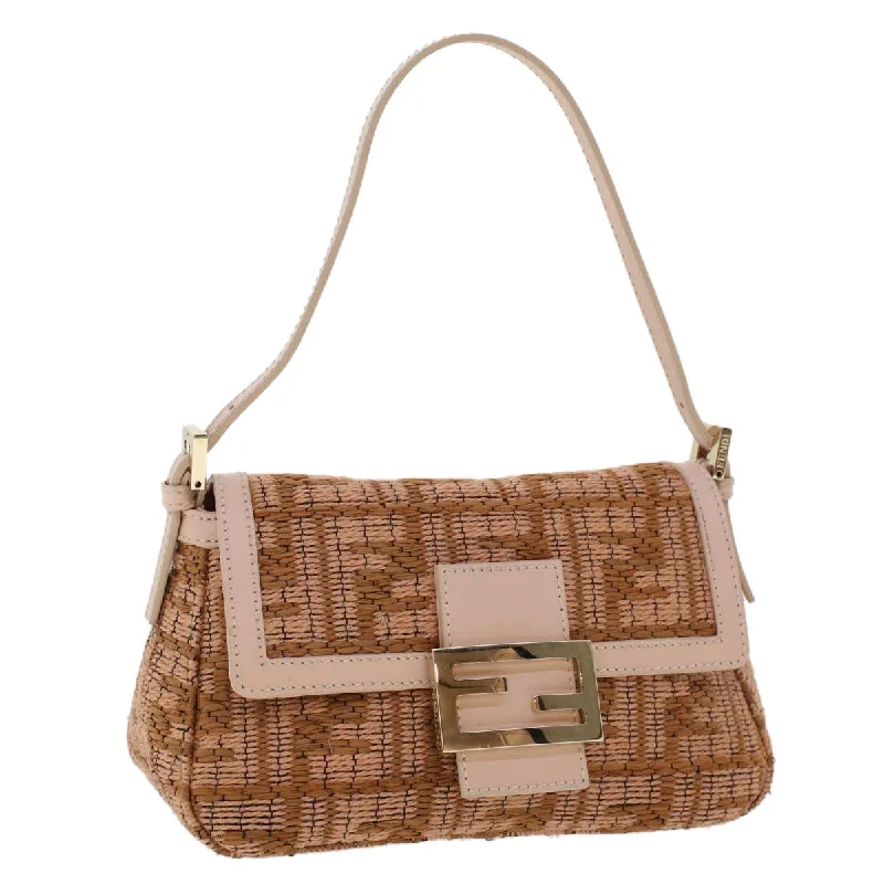 Ladies Fendi crossbody bags with a wide - width strap for enhanced comfort during long - term useFENDI Mamma Baguette Shoulder Bag Straw Beige Pink  47062