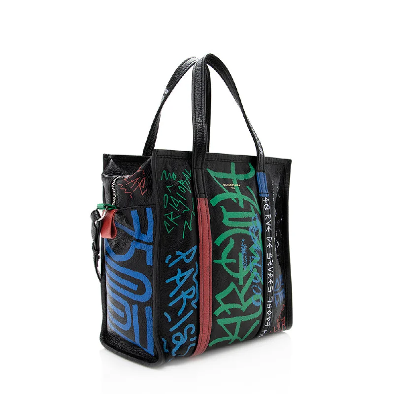 Balenciaga Hourglass small size with structured silhouetteBalenciaga Agneau Graffiti Bazar Small Shopper Tote (SHF-19563)