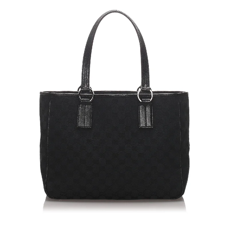 Gucci tote bags for women with a spacious interiorGucci Black Canvas Fabric GG Tote Bag Italy