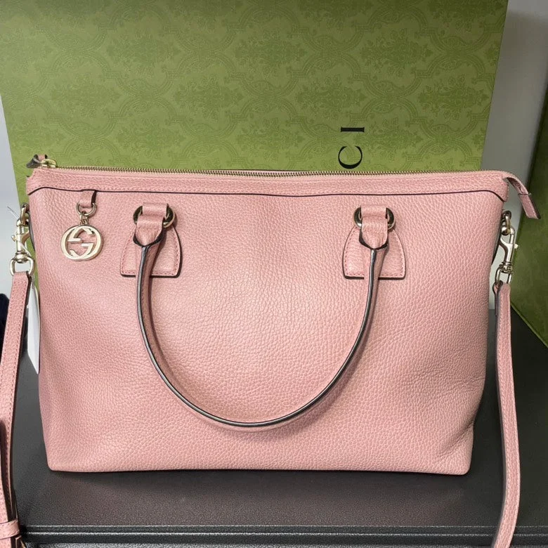 Women Gucci bags with a front - zip pocket for small itemsGucci Soho Pink Leather Tote Bag Medium