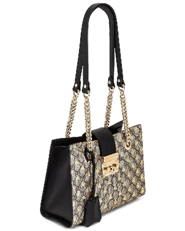 Gucci Marmont bags for women with gold - toned hardwareGUCCI PADLOCK BEE PRINT CHAIN TOTE