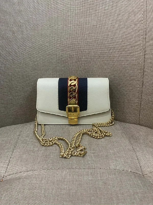 Ladies Gucci shoulder bags with a wide - width strapGucci Sylvie Mini White Leather Chain Strap Bag 16.5x10cm