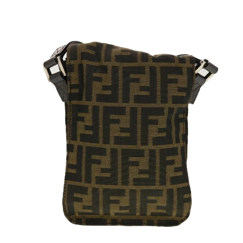 Fendi bags with a leather - bound notebook insert for jotting down notesFENDI Zucca Canvas Shoulder Bag Black Brown  43693