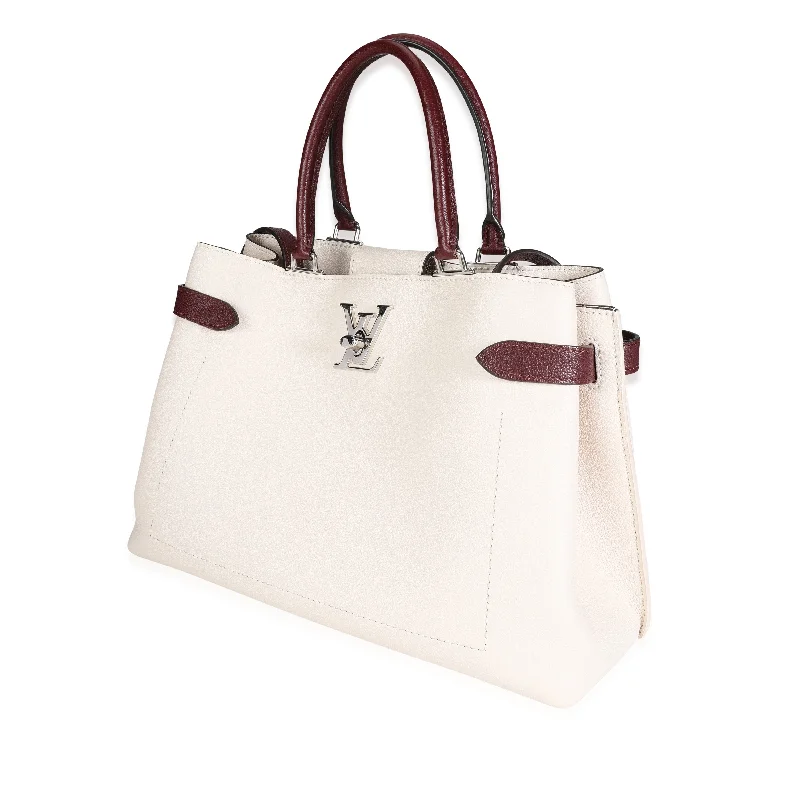 Ladies Louis Vuitton shoulder bags with a wide - width strap for comfortLouis Vuitton Cream & Burgundy Grained Calf Leather Lockme Day Bag