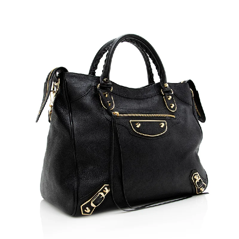 Balenciaga City bag mini size with detachable shoulder strapBalenciaga Chevre Metallic Edge Velo Satchel (SHF-18504)