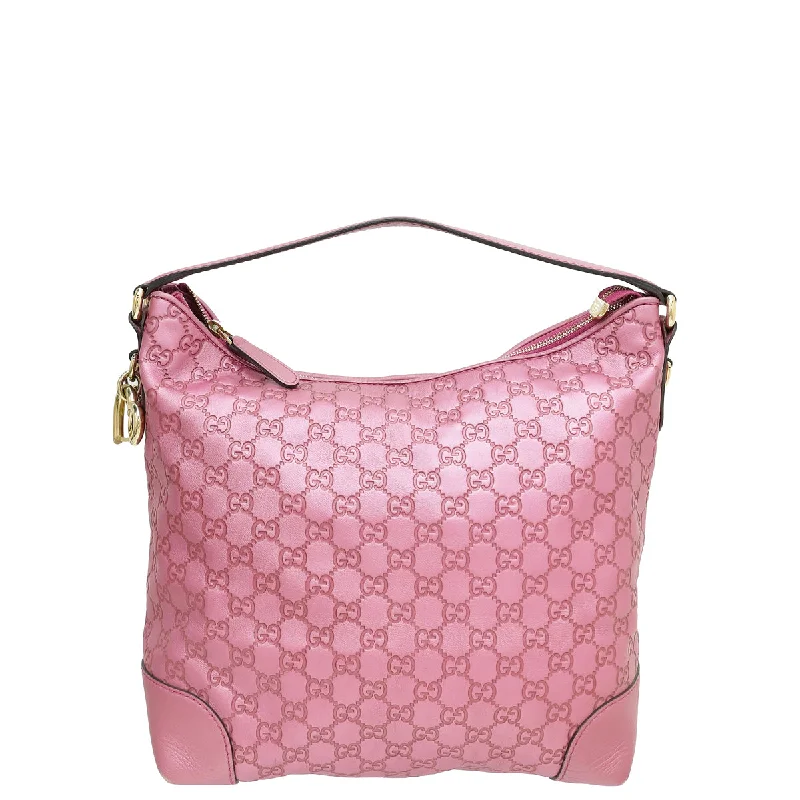 Ladies Gucci shoulder bags with a single - handle designGucci Metallic Pink Guccissima Heart-Bit Medium Hobo Bag