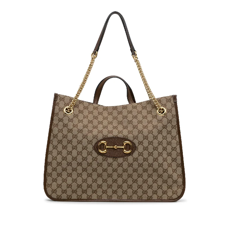 Ladies Gucci handbags with a detachable coin purse insideGucci Horsebit 1955 Tote Bag Large Brown GG Canvas