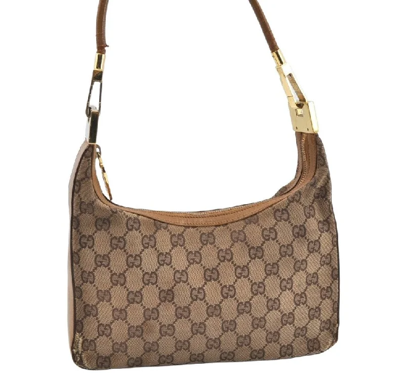 Women Gucci Sylvie bags with a monogram - embossed leatherAuthentic GUCCI Shoulder Bag Purse GG Canvas Leather 0013812 Brown L0339