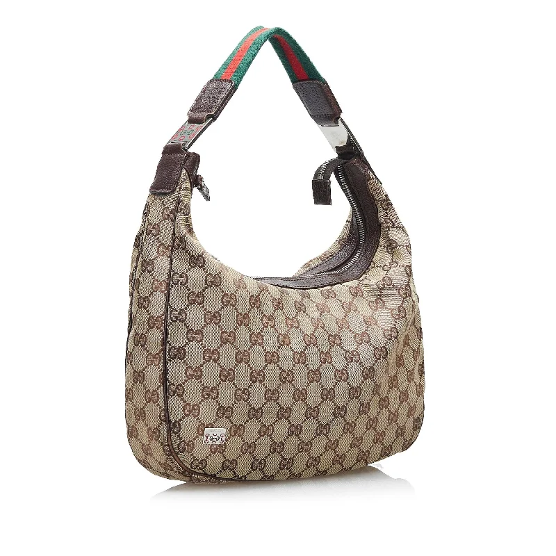 Gucci backpacks for women with a multi - pocket designGucci GG Canvas Web Shoulder Bag (SHG-F1ykz7)