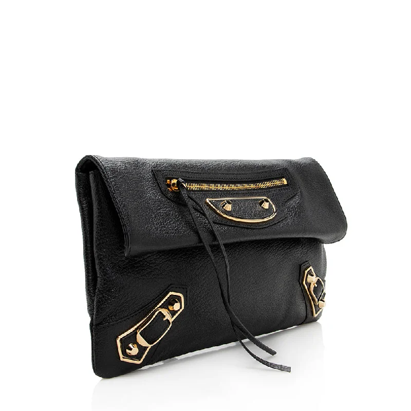 Balenciaga Arena medium size with gold - embossed logoBalenciaga Agneau Metallic Edge Giant 12 Envelope Strap Clutch (SHF-18649)