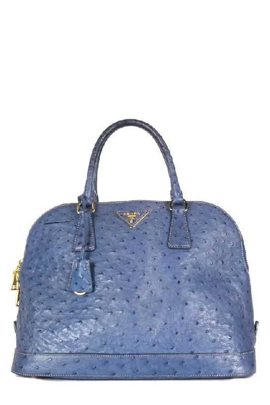 Ladies Prada Galleria bags with a detachable shoulder strapPrada Promenade Struzzo Blue Ostrich Leather Tote