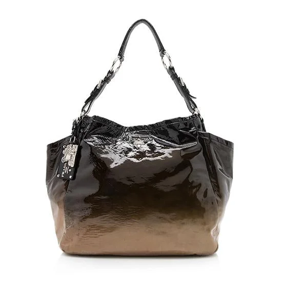 Ladies Prada shoulder bags with a wide - width strap for enhanced comfortPrada Patent Leather Ombre Shopping Tote - FINAL SALE