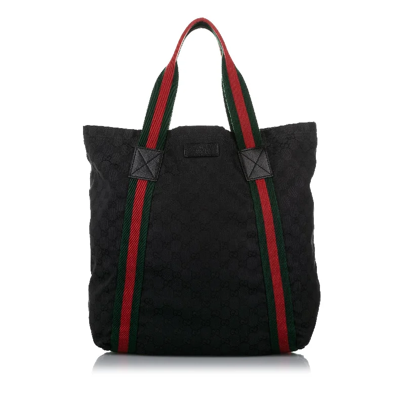 Ladies Gucci shoulder bags with a wide - width strapGucci GG Canvas Web Tote Bag (SHG-20457)