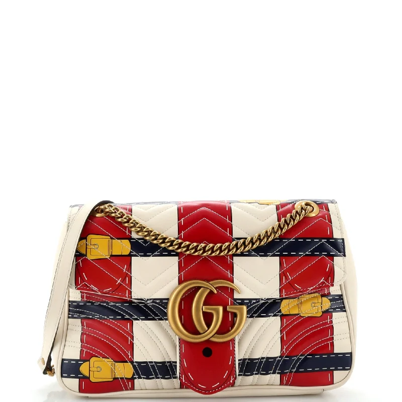 Women Gucci bags with a zip - around closure for securityGucci Gg Marmont Flap Bag Trompe L'Oeil