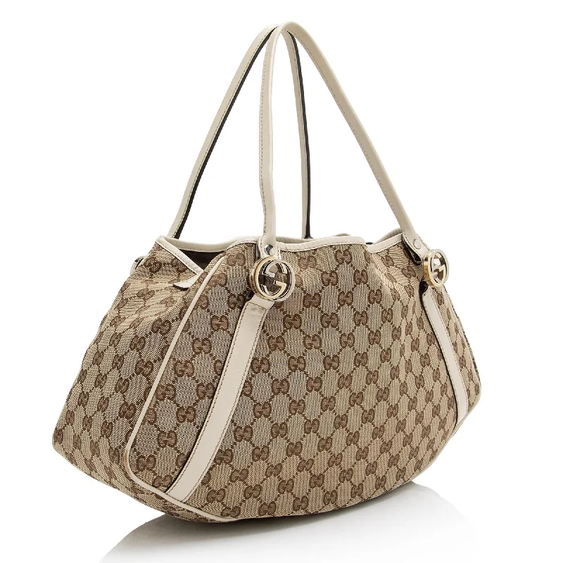 Ladies Gucci handbags with a detachable coin purse insideGucci GG Canvas Twins Medium Tote (SHF-23269)