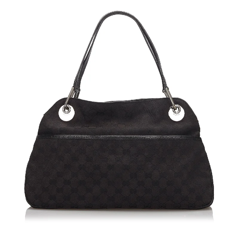 Women Gucci crossbody bags with a woven leather strapGucci Black Canvas Fabric GG Eclipse Tote Bag Italy