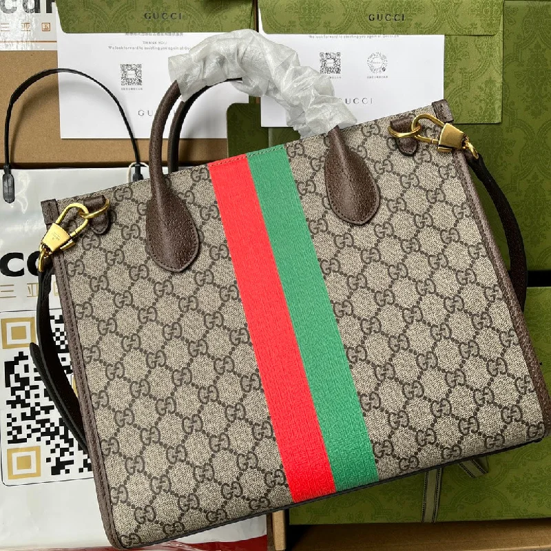 Women Gucci Sylvie bags with a crystal - embellished web stripeGucci Tiger GG Medium Tote Bag