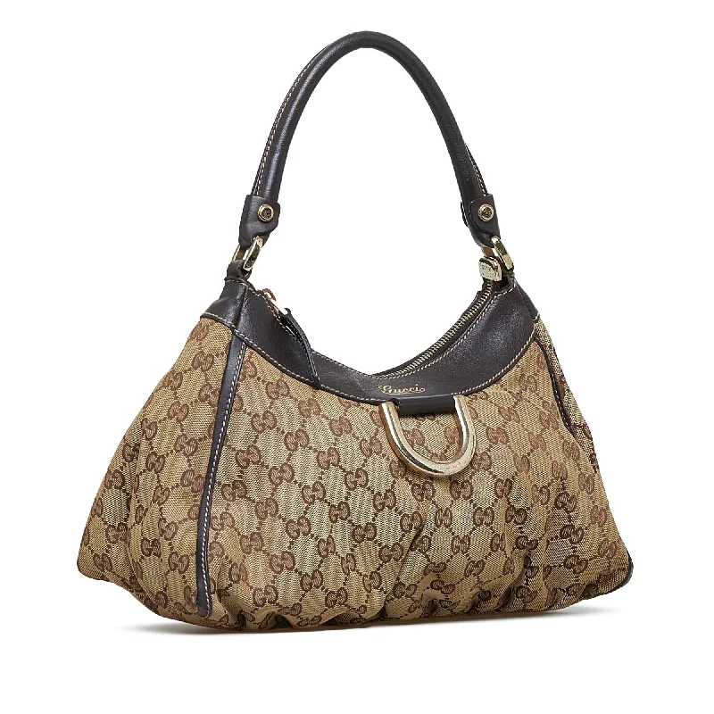 Women Gucci bags with a chain - link trim and a leather bodyGucci GG Canvas Abbey D-Ring Handbag (EPPieA)