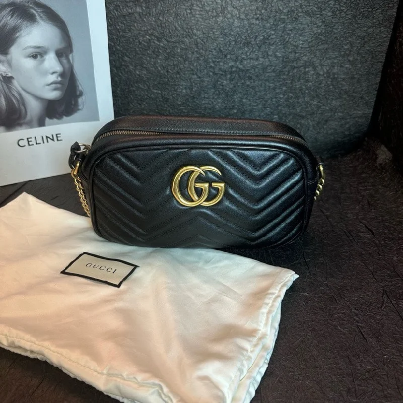 Medium - sized Women Gucci handbags for everyday useGucci Black Gold Camera Box Shoulder Crossbody Bag 24cm