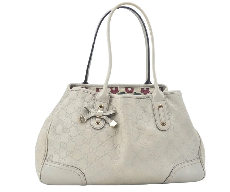 Gucci backpacks for women with a multi - pocket designAuth GUCCI Guccissima Princy Ribbon Shoulder Tote Bag GG Leather White L0394