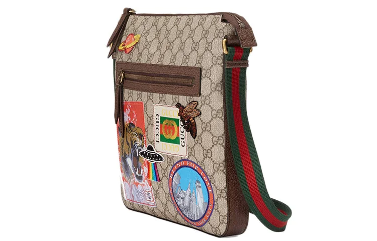 Women Gucci bags with a snap - button closure and a decorative charmGUCCI Tiger Head Embroidered Stripe Webbing Canvas Shoulder Messenger Bag / Multicolor Unisex 406408-K9RNT-8967