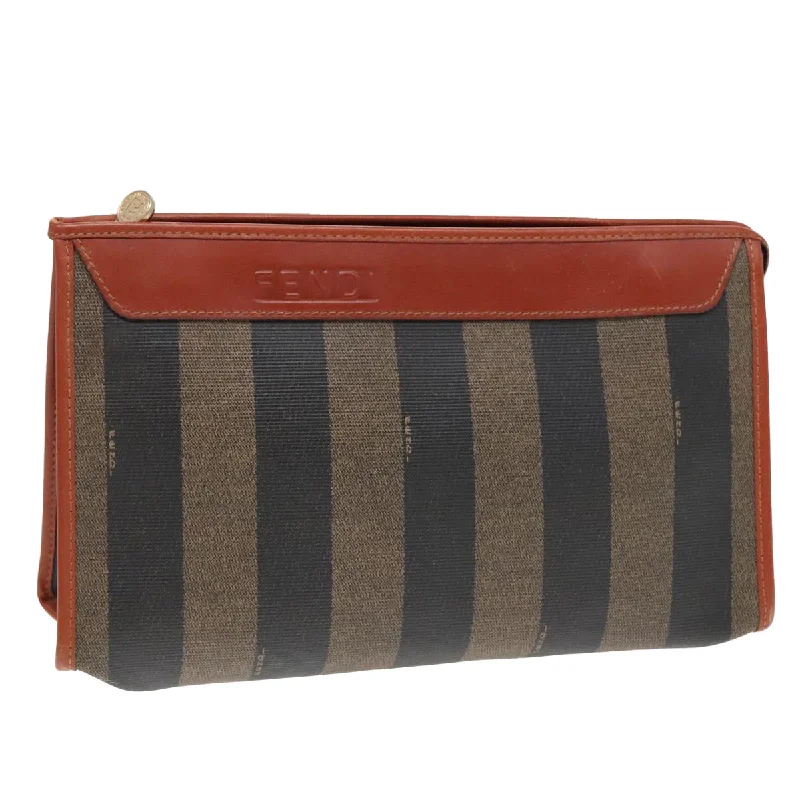 Fendi bags with a voice - activated pocket opener for a high - tech convenienceFENDI Pecan Canvas Clutch Bag Black Brown gold  ep5609