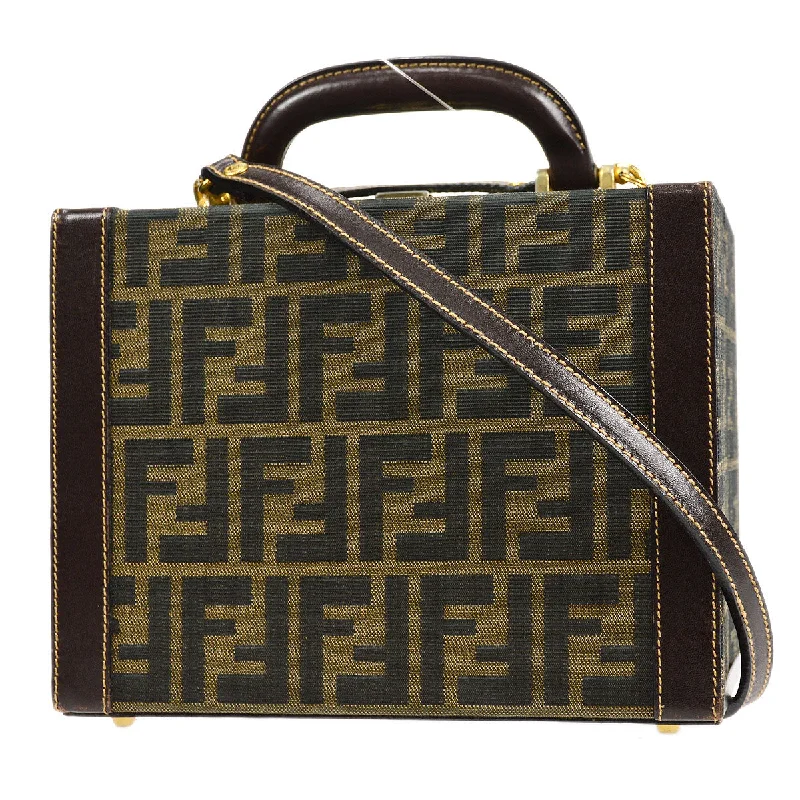 Ladies Fendi crossbody bags with a wide - width strap for enhanced comfort during long - term useFendi Zucca 2way Vanity Handbag Brown