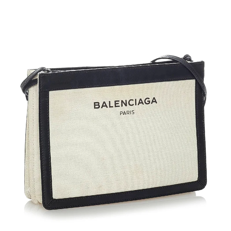 Balenciaga City bag with antique - style brass zippersBalenciaga Navy Pochette S Canvas Crossbody Bag (SHG-30485)