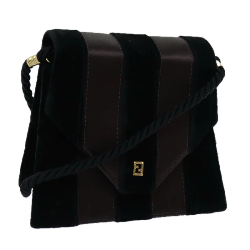 Fendi crossbody bags with a reflective strap for safety during low - light conditionsFENDI Pecan Canvas Shoulder Bag Velor Black Brown  yk11781