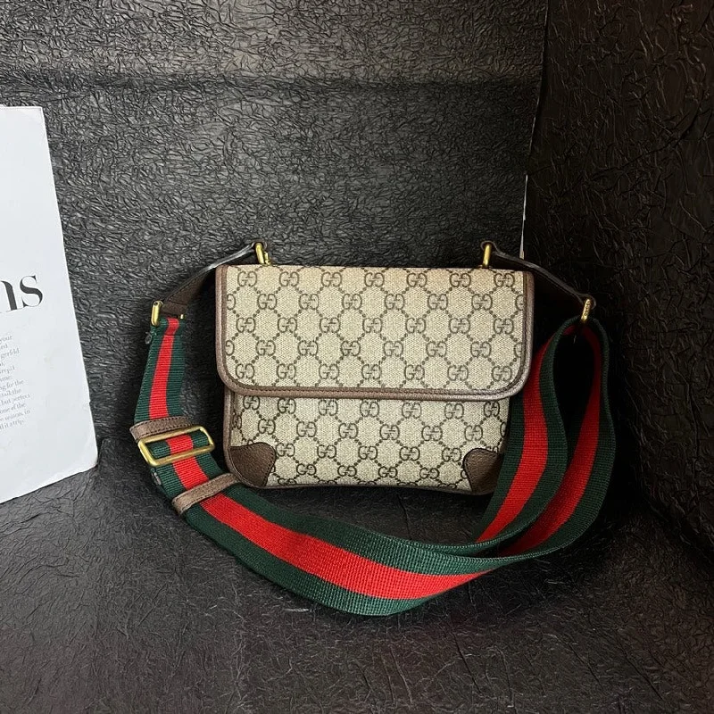 Women Gucci bags with interlocking G hardware for a classic lookGucci Beige GG Canvas Tiger Head Double-Sided Chest Crossbody Bag 22cm