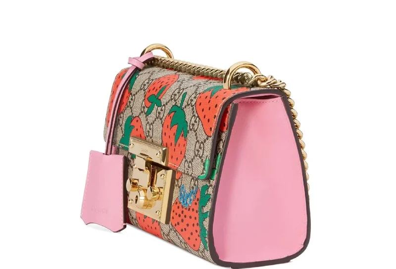 Ladies Gucci shoulder bags with a wide - width strapGUCCI PADLOCK GG STRAWBERRY SMALL SHOULDER BAG