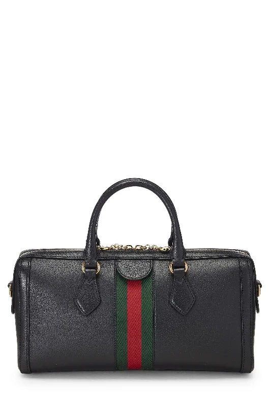 Gucci Marmont bags for women with gold - toned hardwareGUCCI OPHIDIA BLACK LEATHER TOP HANDLE BAG