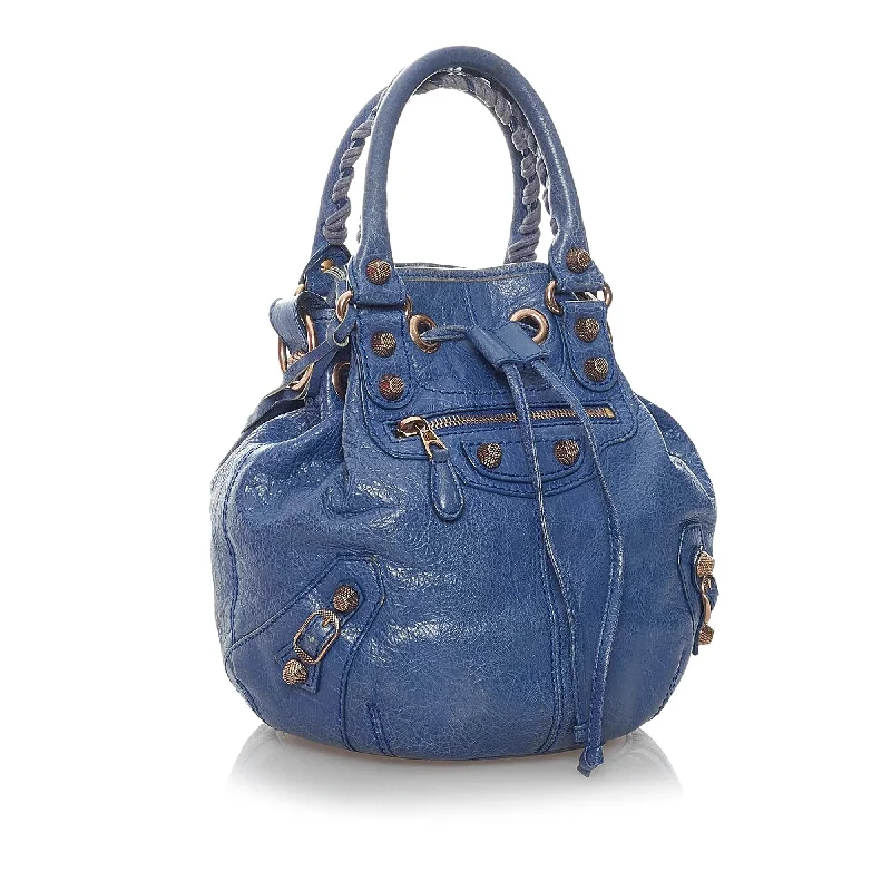 Balenciaga Le Cagole small size with silver - colored hardwareBalenciaga Motocross Classic Pompon Satchel (SHG-29892)