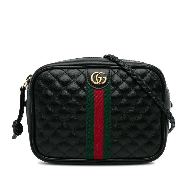 Women Gucci bags with a detachable mobile phone holderGucci Trapuntata Camera Bag Mini Black Quilted Calfskin