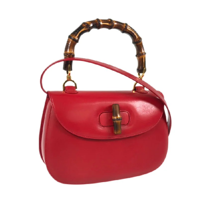 Women Gucci bags with a chain - link trim and a leather bodyGUCCI Bamboo 2WAY Handbag