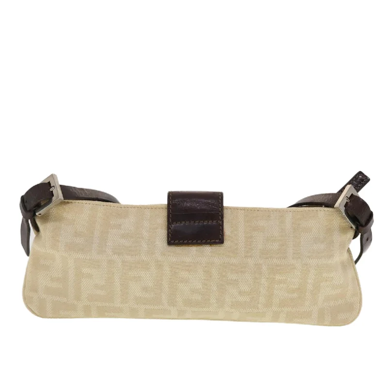 Fendi bags with a detachable mobile phone holder for on - the - go connectivityFENDI Zucca Canvas Shoulder Bag Beige  40376