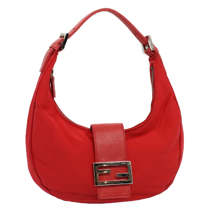 Ladies Fendi shoulder bags with a detachable key fob for easy key managementFENDI Mamma Baguette Shoulder Bag Nylon Red  58610