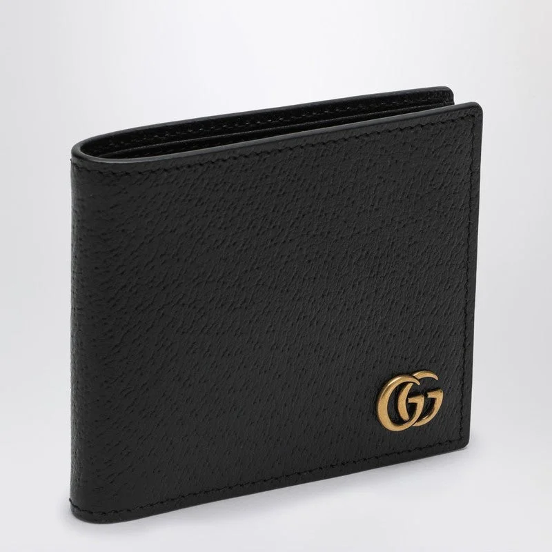 Women Gucci bags with a front - flap pocket for quick - access itemsGucci Gg Marmont Black Leather Wallet Men