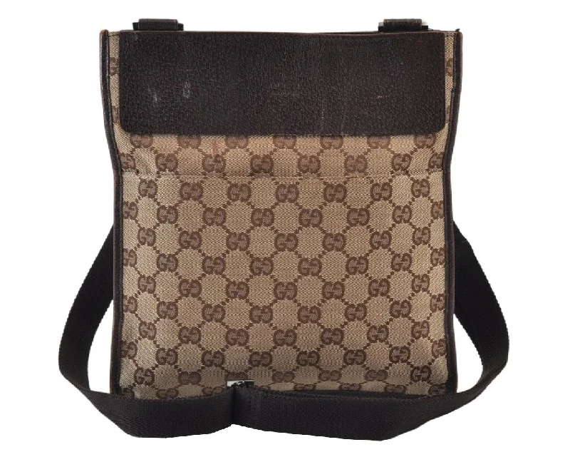 Gucci handbags for women with a back - zip pocketAuthentic GUCCI Shoulder Cross Body Bag GG Canvas Leather 27639 Brown 0893K