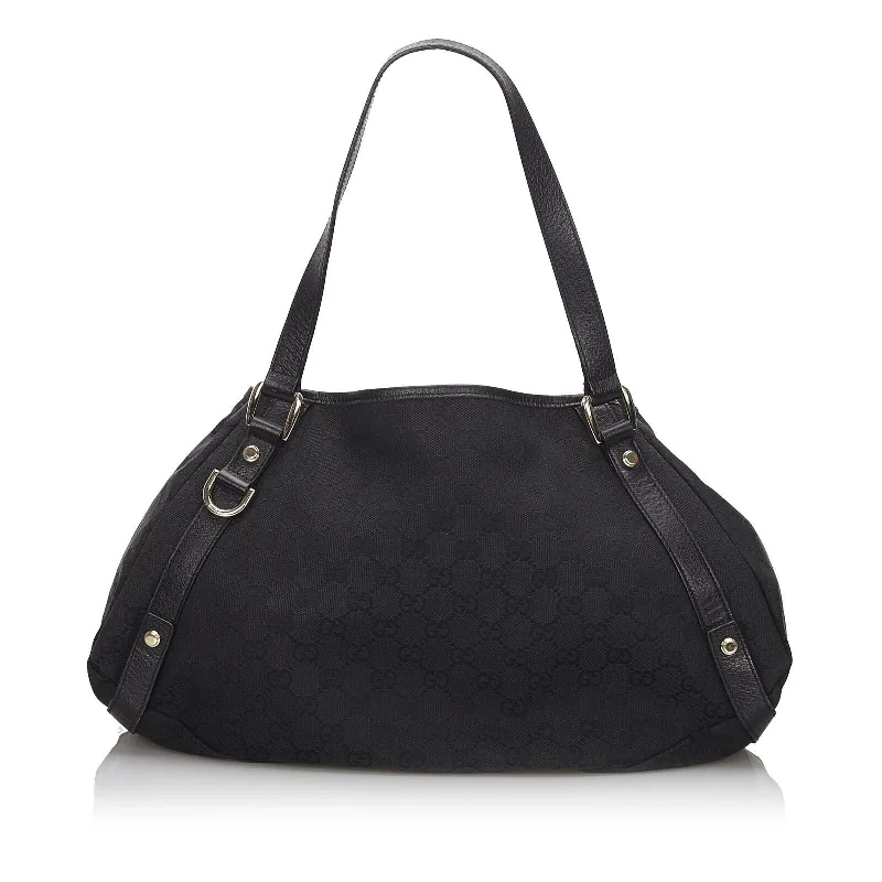 Women Gucci Sylvie bags with a leather - wrapped handleGucci Black Canvas Fabric GG Pelham Tote Bag Italy