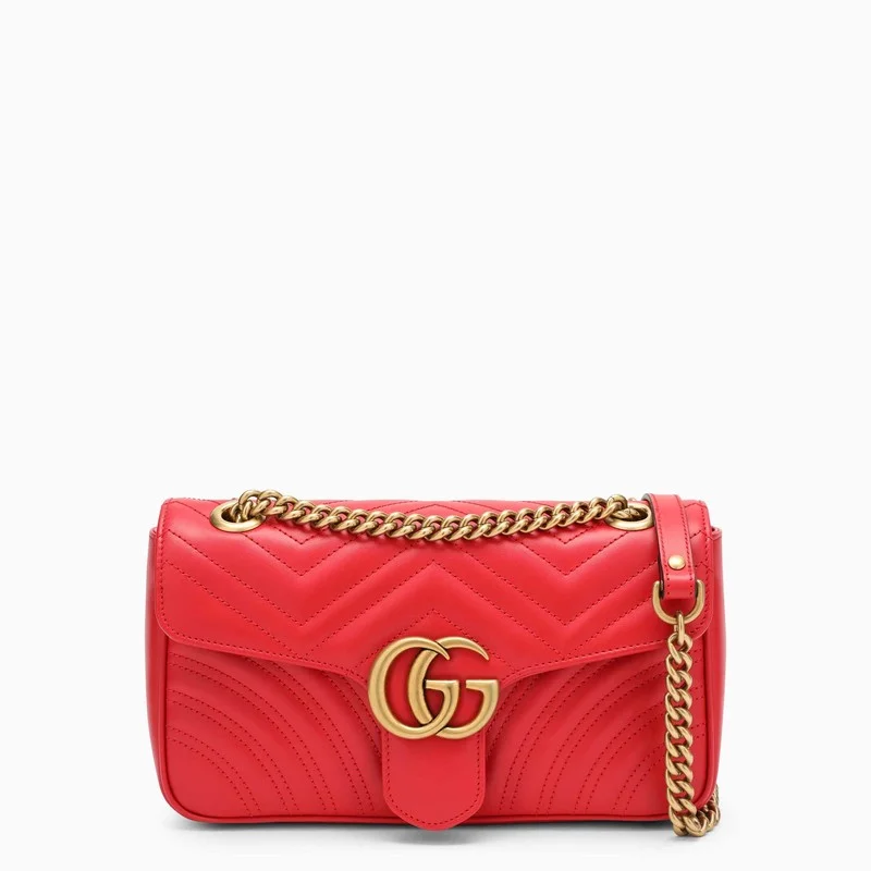 Women Gucci crossbody bags with a keychain holderGucci Gg Marmont Red Small Shoulder Bag Women