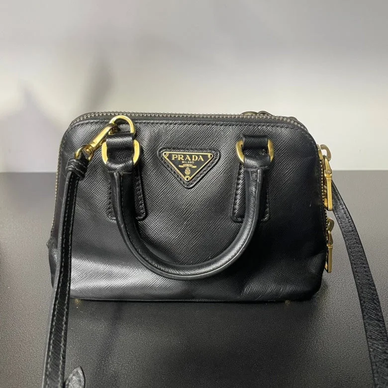 Prada bags with a chain - link trim and a leather body for a modern and stylish edgePrada Black Saffiano Leather Crossbody Bag Small