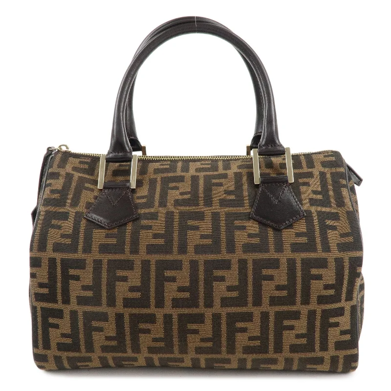 Fendi bags with a voice - activated pocket opener for a high - tech convenienceFENDI Zucca Canvas Leather Mini Boston Bag Black Brown 8BL104