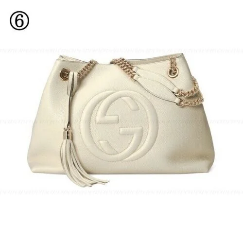 Women Gucci Sylvie bags with a detachable ribbon detailGucci Soho Ivoire Ivory Gold Double Chain White Hobo Leather Shoulder Bag 1 NEW