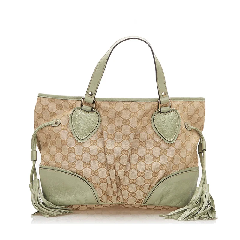 Women Gucci Sylvie bags with a crystal - embellished web stripeGucci GG Canvas Tote Bag (SHG-18536)