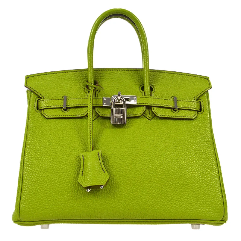 Embroidered Hermes Bags with Floral and Animal MotifsHermes Birkin Bags with a Textured Taurillon Clemence LeatherHERMES 2009 BIRKIN 25 Anis green Togo